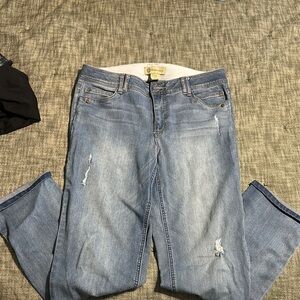 Democracy Blue Straight Leg Jeans with Distressed Look